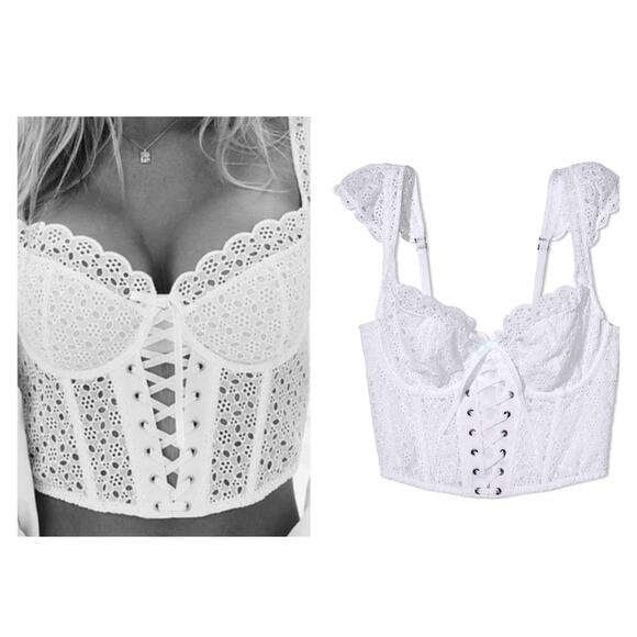 Victoria's Secret Other - Victoria's Secret Dream Angels Eyelet Lace White Underlined Corset Top L Wired